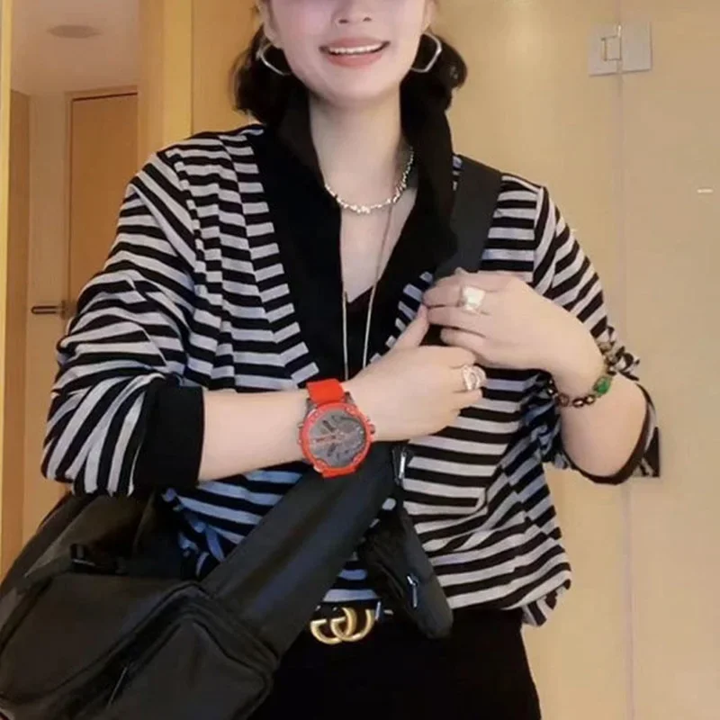 Mode revers épissé ample faux deux pièces rayé Blouse femme vêtements automne nouveaux pulls décontractés hauts trajet chemise XQ127