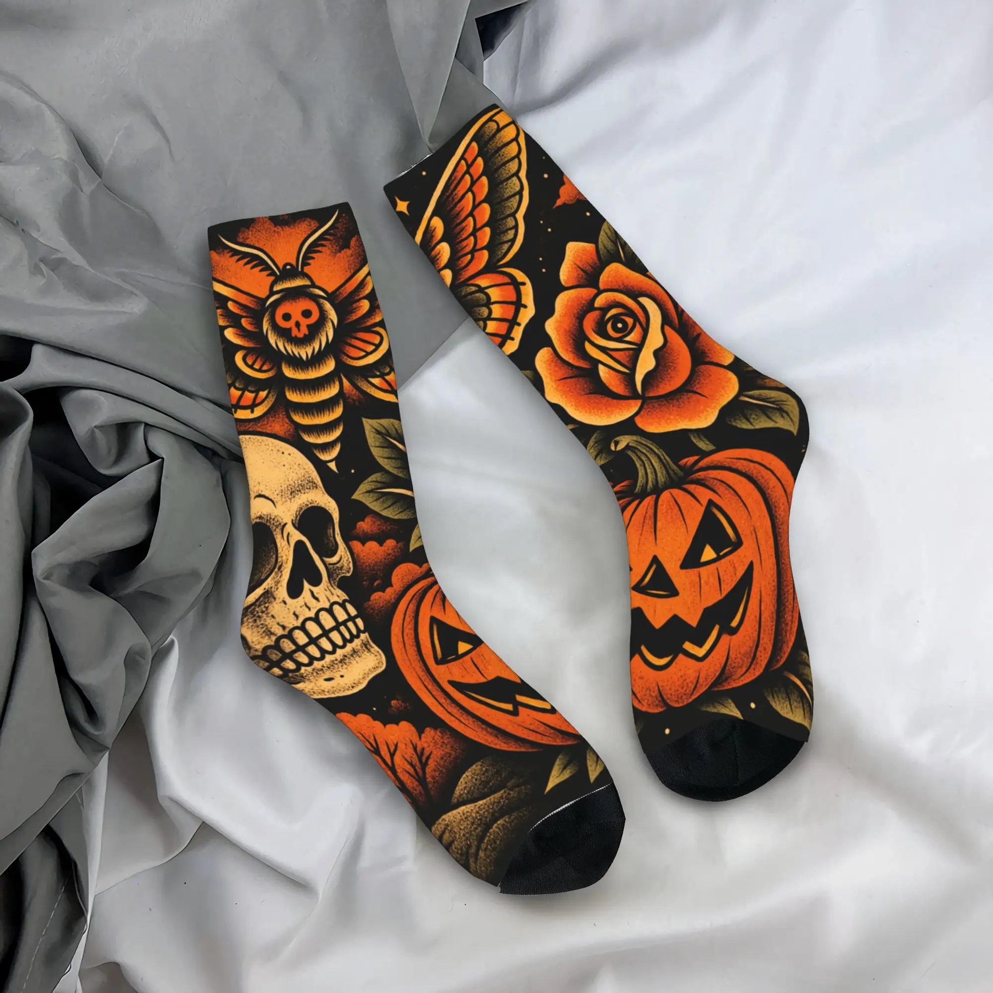 Men's Socks Halloween Skull Pumpkin Rose  Stockings Spring Casual Comfortable Socks Printed Cycling Non Slip Socks