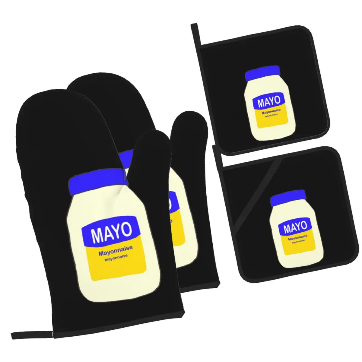 

Mayonnaise Oven Mitts and Pot Holder Sets of 4 for Baking Kitchen Cooking BBQ Resistant Non-Slip Gloves