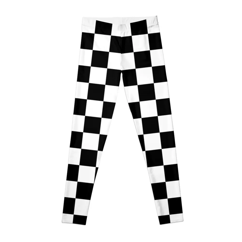 

Black and White Check Checkered Flag Motorsports Race Day + Chess Leggings for physical Pants sport high waist Womens Leggings