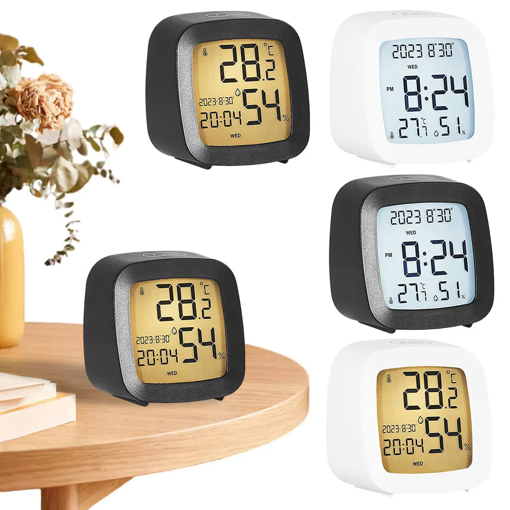 Digital Alarm Clock with Indoor Temperature Humidity Digtial Calendar Clock Battery Operated Portable Table Clock LCD Display