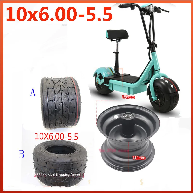 10 Inch Widened Tire 10x6.00-5.5 Motorcycle Vacuum Road Tire Tubeless Tire Wheel  for mini Harley electric vehicle