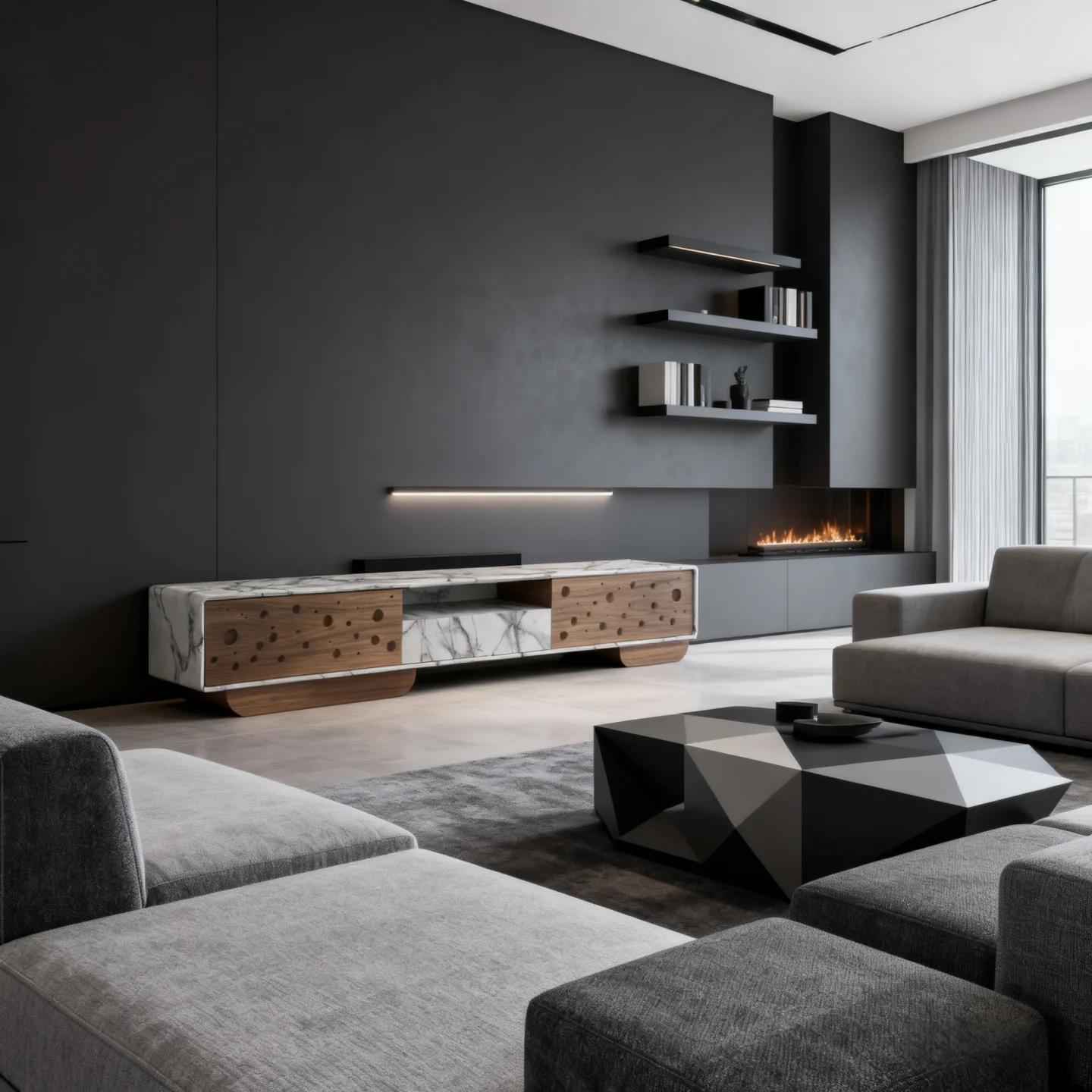 Natural Marble TV Stand, Modern Minimalist Living Room Storage Cabinet & Tea Table, Customizable Villa TV Bench，free customize