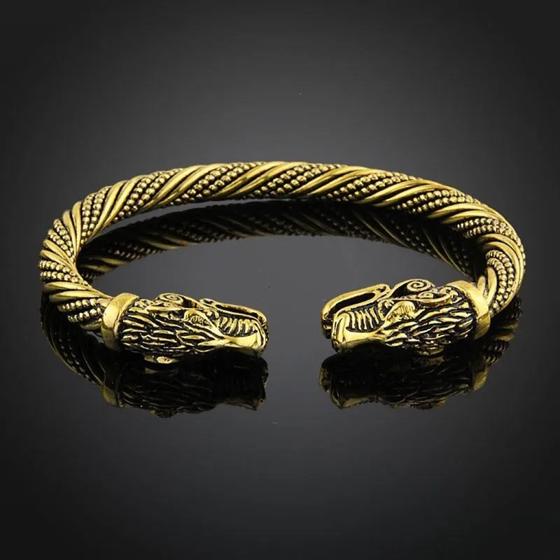 Classic Animal Viking Double Wolf Head bracciale regolabile da uomo bracciale in acciaio inossidabile Fashion Double Snake Heads Jewelry Gift