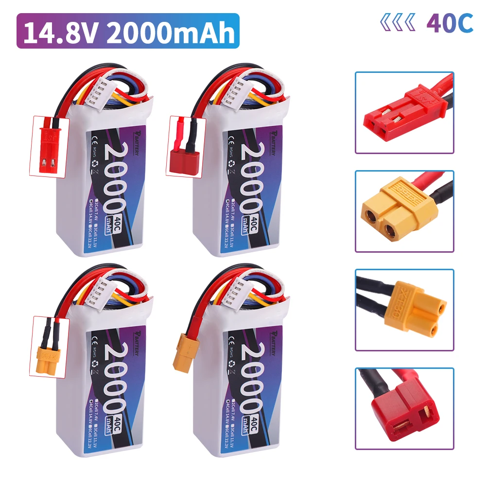 

14.8V 4S 2000mAh 45C LiPo Battery for Freestyle FPV Quadcopter Airplane Parts with XT60 /T /XT30/JST Plug