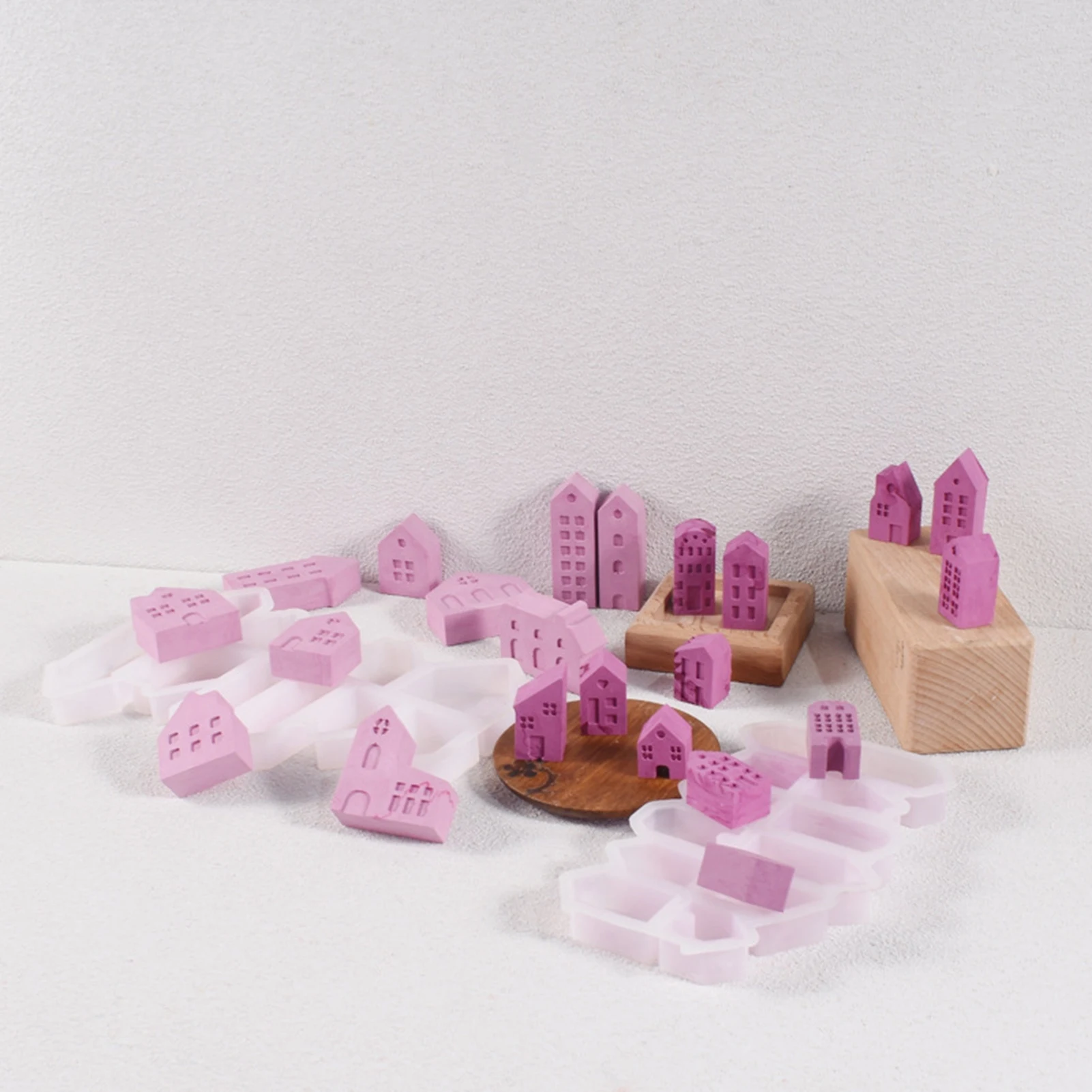 Elegant Candle Mold Small House Silicone Mould for Home Decor DIY Plaster Casting Interlocking House Shape Craft Tool Kit
