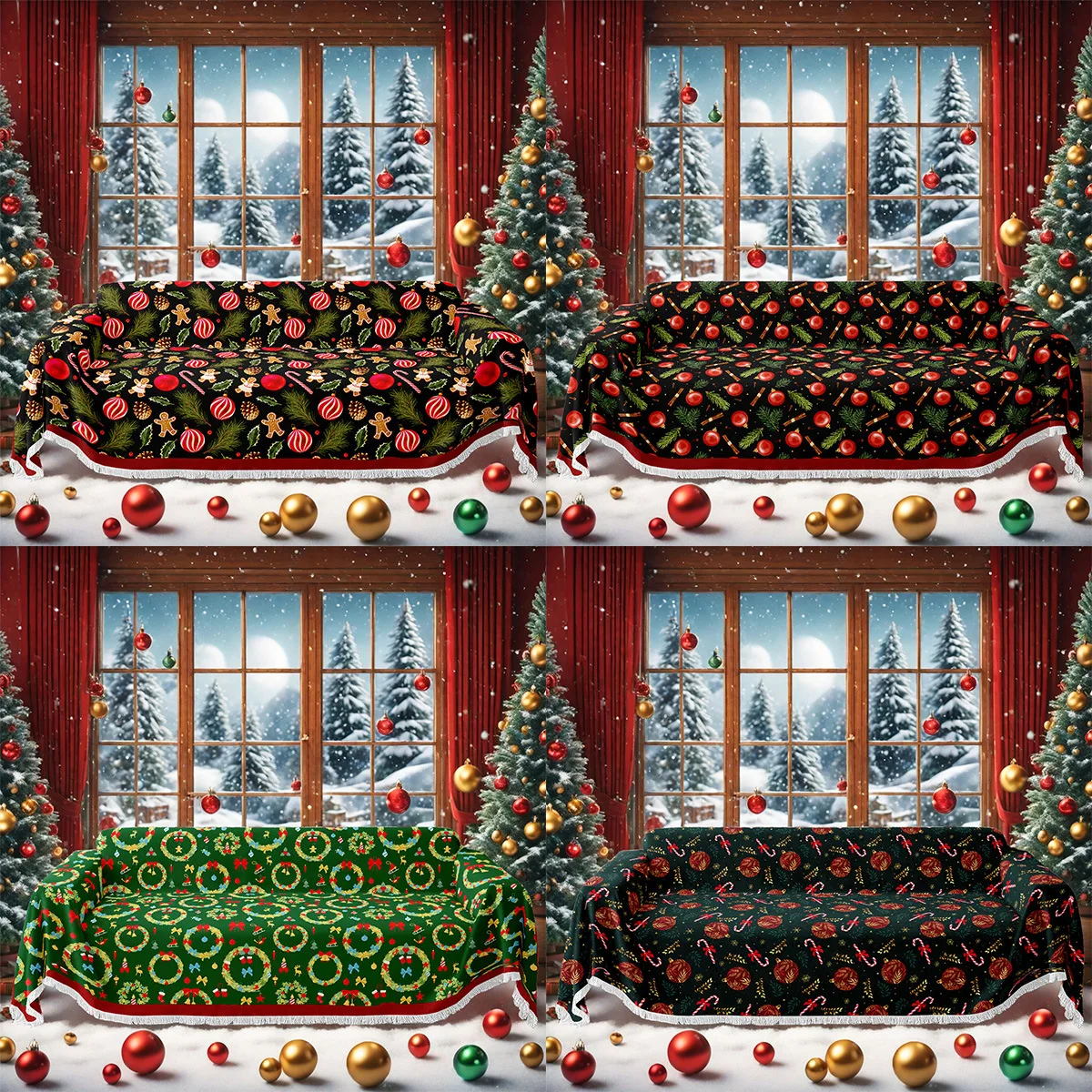 2026 New Christmas Style Sofa Throw Blanket Cat-Proof, All-season Universal Sofa Cover Living Room Sofa Covers Christmas Decor