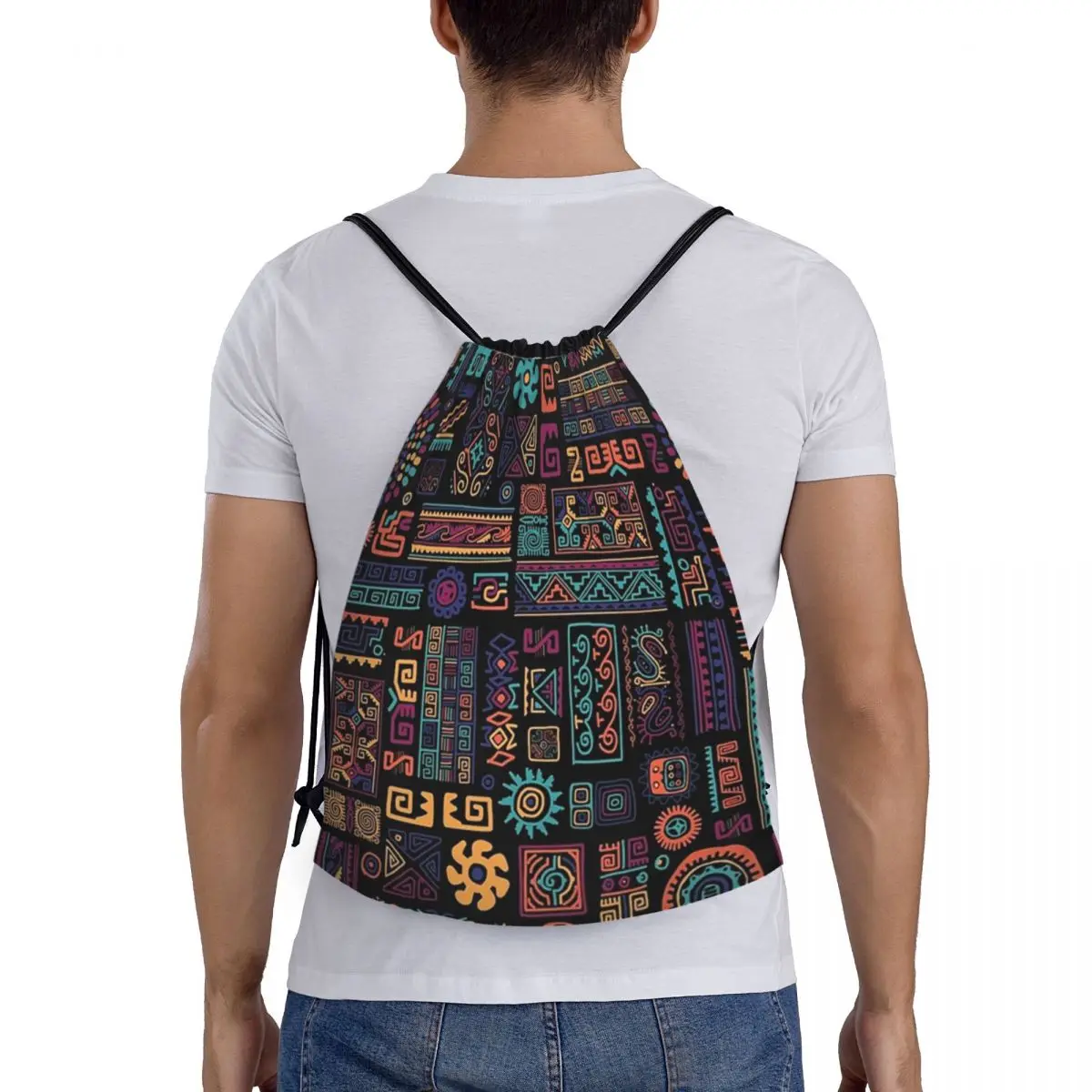 Custom African Ethnic Tribal Art Drawstring Bag Men Women Foldable Sports Gym Sackpack Africa Ankara Training Storage Backpacks