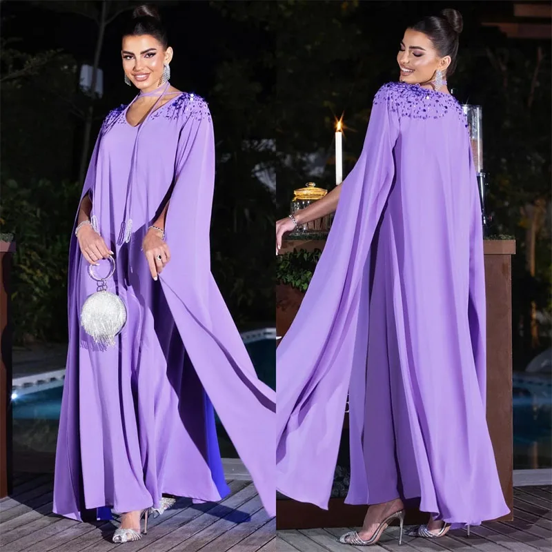 Gaun Prom A-line elegan gaun acara khusus pantai gaun malam panjang Formal Arab Saudi untuk wanita