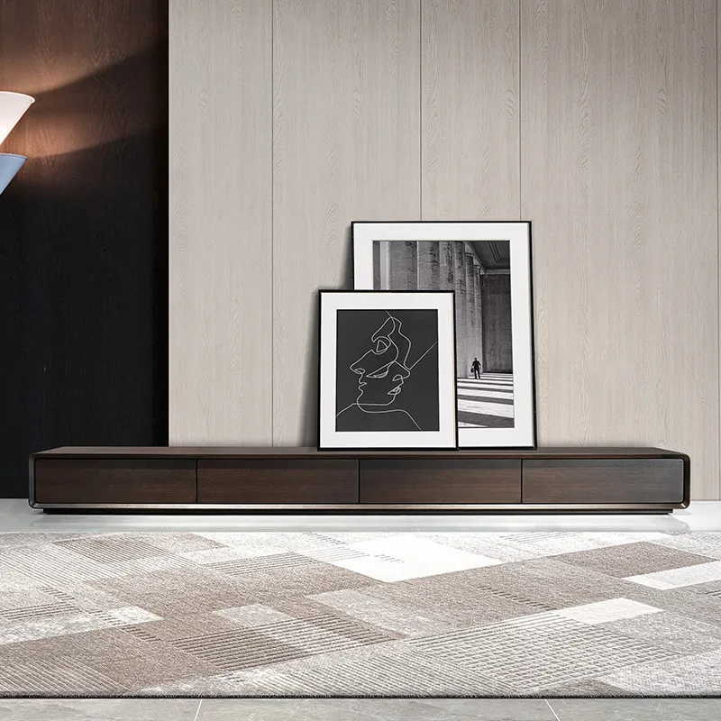 TV cabinet, minimalist modern smoked wood floor-to-ceiling TV cabinet, light luxury