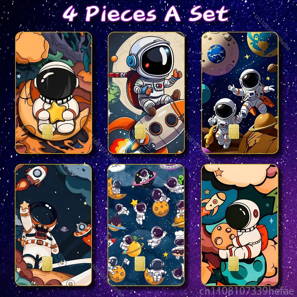 

A-astronaut Bank Credit Cards Bus Pass Stickers Cool Decoration Waterproof 4PCS Card Protective Film