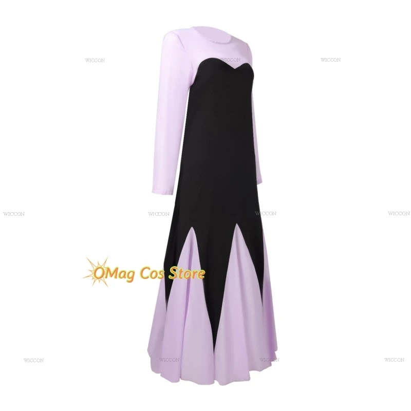 Womens Mermaid Ursula Cosplay Costume Wig Halloween Villain Party Masquerade Octopus Role Play Clothes Purple Maxi Dress Skirt