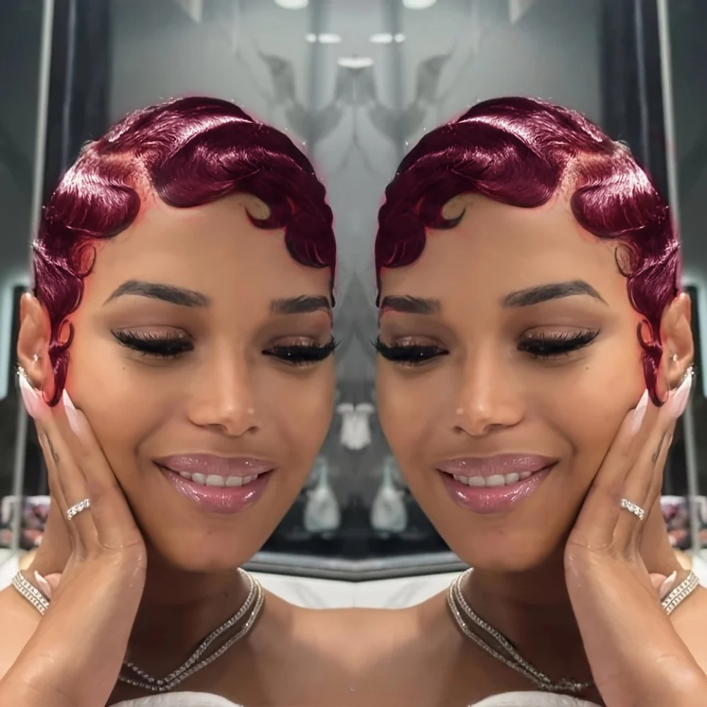 Perruque Lace Front Wig naturelle brésilienne Remy, cheveux humains, 13x4, densité 180%, coupe Pixie, aspect naturel, noire, 99j