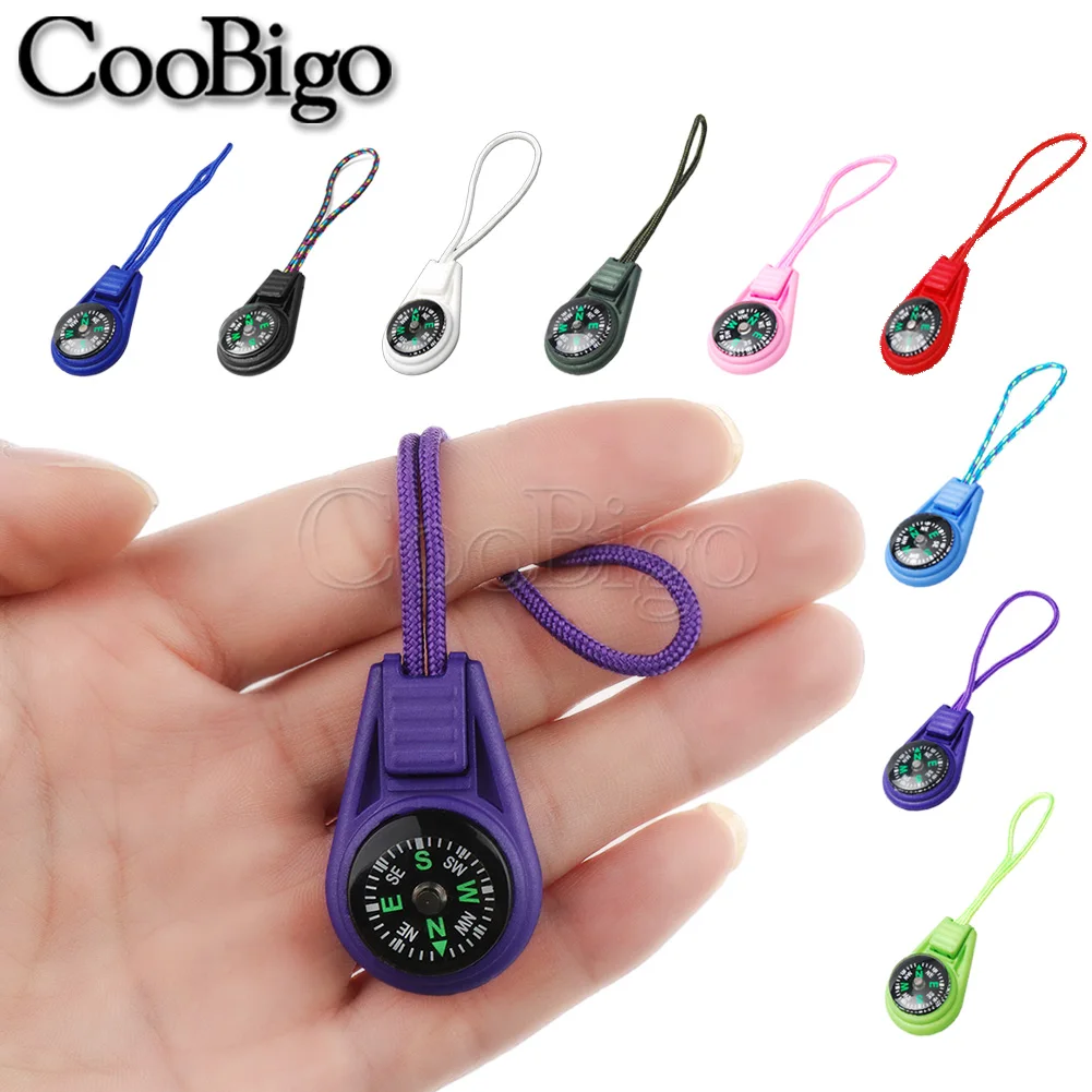 10Pcs Colorful Survival Keychain Zipper Pull Mini Compass for Outdoor Backpack Camping Hiking Pocket Navigator Adventure Tool