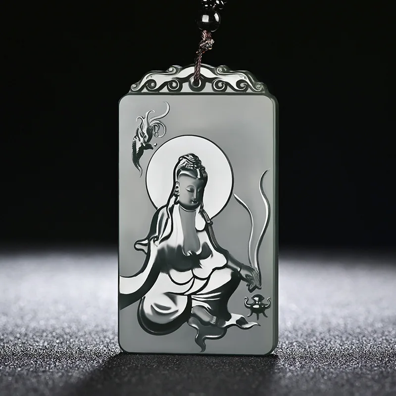 

Ювелирные изделия из натурального нефрита Hetian Jade Qingyu Guanyin Jade Бренд Мужской и женский нефритовый кулон