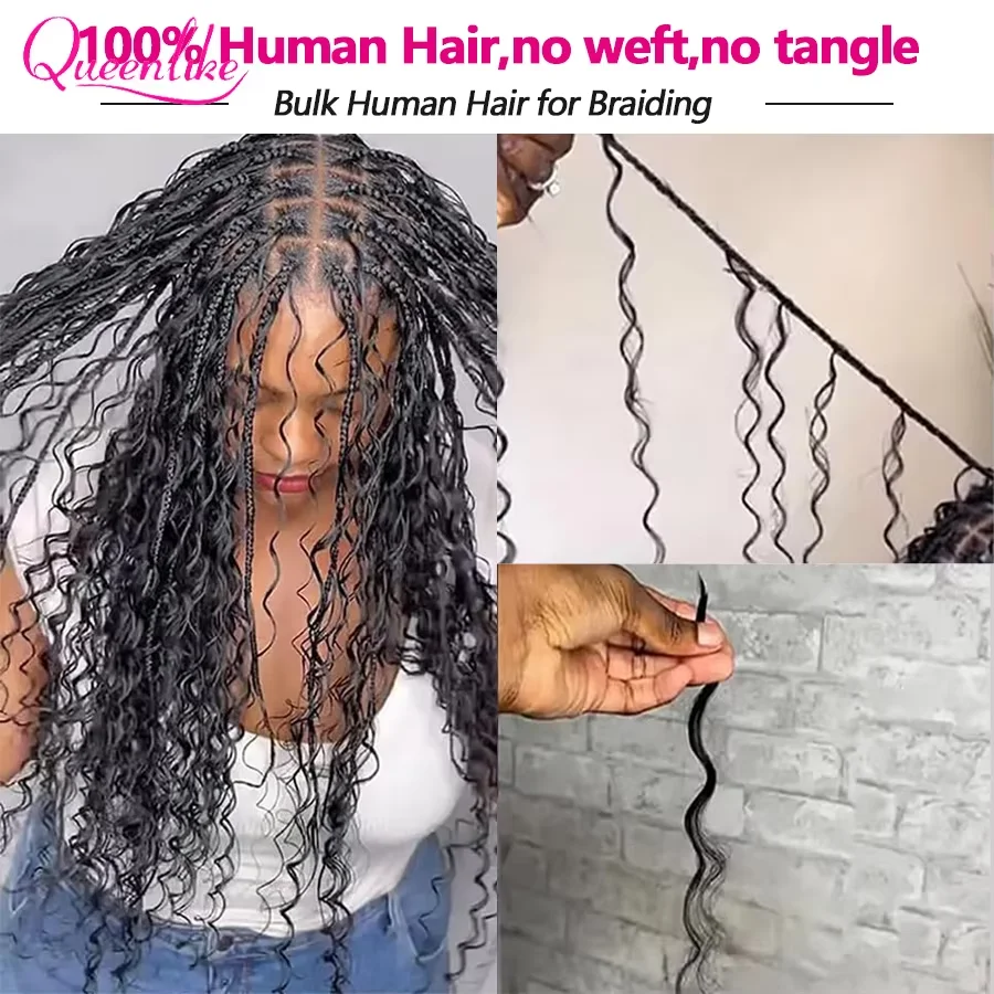 Trenzas boho Queenlike de cabello humano, onda profunda a granel 50/100g, Remy sin procesar 100% cabello humano, sin cinta, para trenzar, envío rápido 5