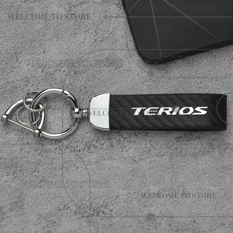 Carbon Fiber For Daihatsu Charade Luxio Terios Emblem Fashion Leather Keychain Men Women Car Key Ring Auto Accessories view 2