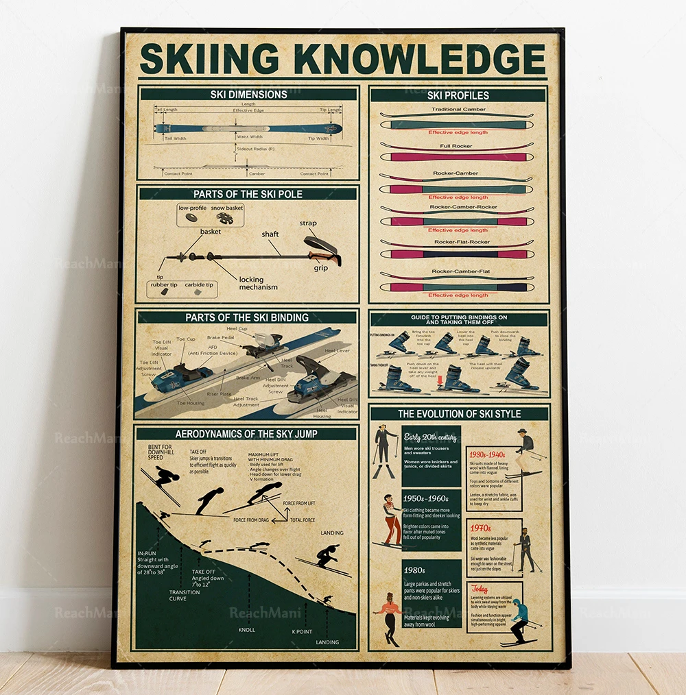 

skiing knowledge poster retro ski decoration poster ski printing ski printing ski lovers gift ski art knowledge poster