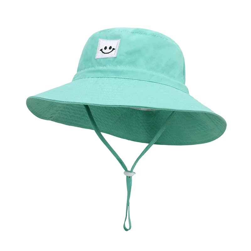 Summer Baby Sun Hat Children Boys Girls Big Brim Solid Color Smlie Bucket Fisherman Hats Kids Anti UV Panama Beach Cap 0-6 Years