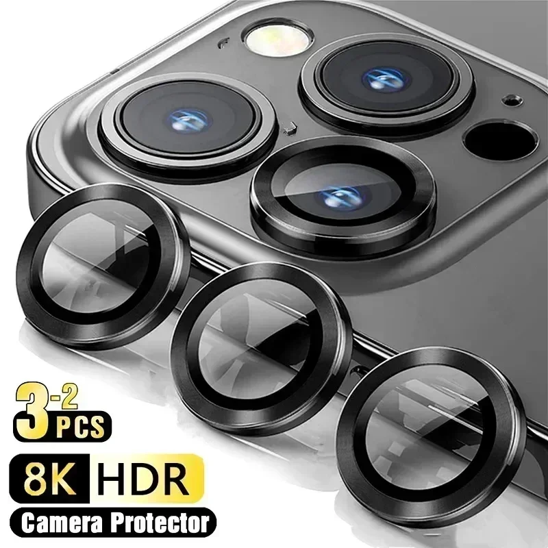 3-2PCS Camera Lens Protector For iPhone 15 14 13 Pro Max 13 Mini Metal Ring Protector Glass For iPhone 14 15 Plus Camera Lens