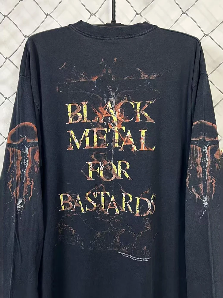 موضة ريترو باند عادية فضفاضة بأكمام طويلة الرجال الشارع الأمريكي الهيب هوب Harajuku Y2K موضة المتضخم الجولة الرقبة المرأة