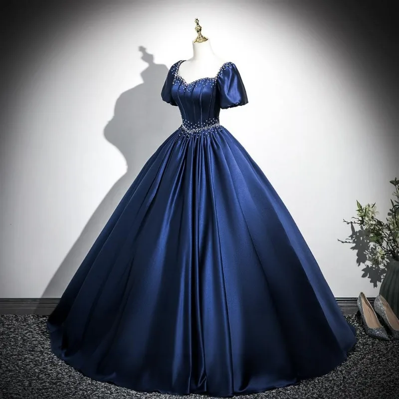 패션 스트랩 이브닝 드레스 2026 신상 봄 고급 프렌치 스타일 사교계 성인 드레스 새틴 우아한 드레스 딥 V넥