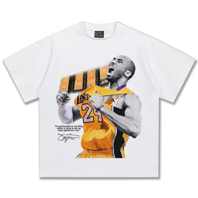 2025 Kobe Black Mamba heavy American retro direct print T-shirt Fashion trend pure cotton round neck short-sleeved T-shirt