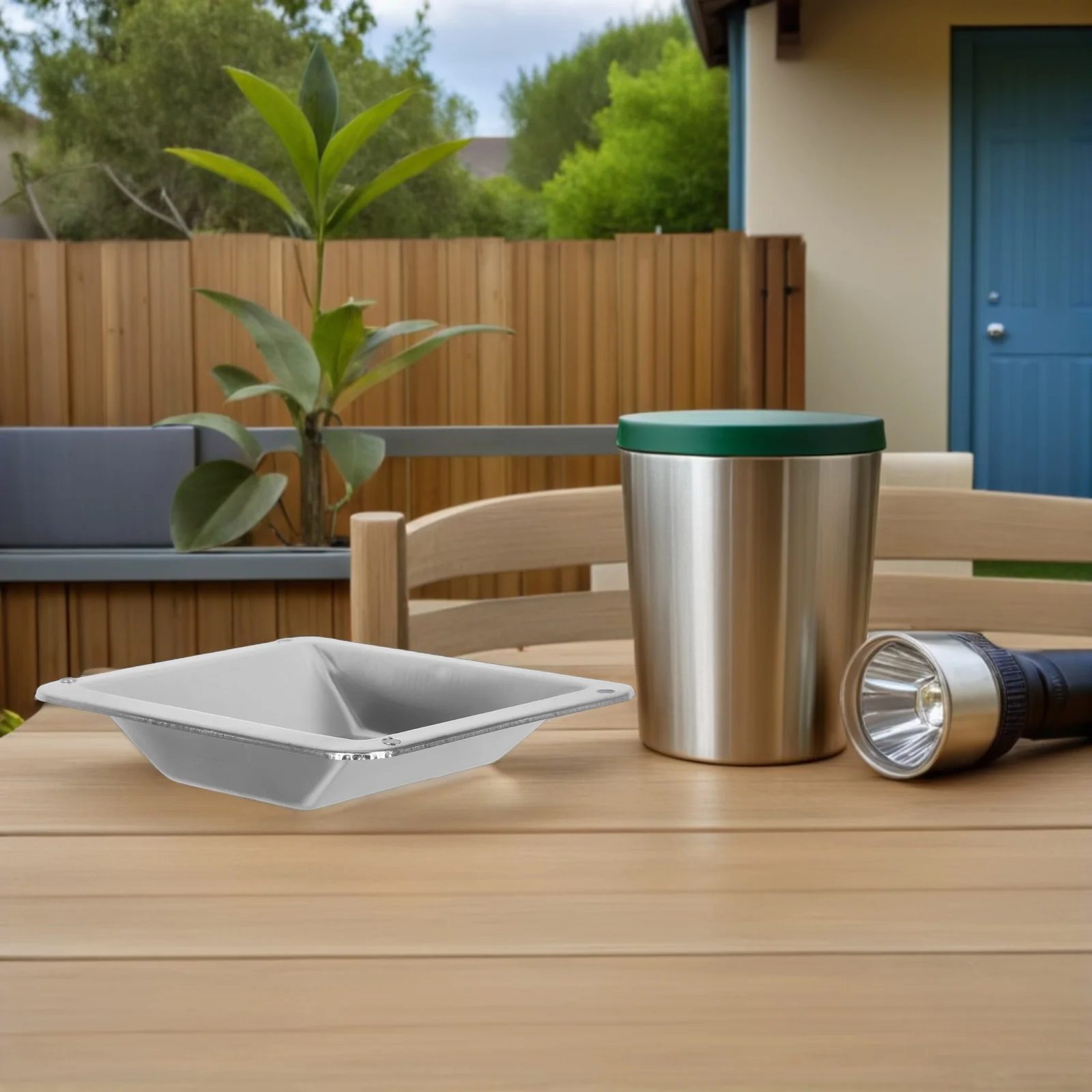 

Outdoor Ashtray for Trash Can: Stainless Steel Cigarette Butt Receptacle with Two Slots for Parks Streets Hotels Offices Public