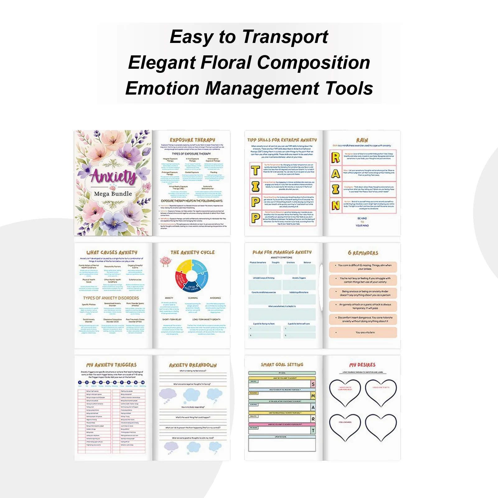 

Журнал настроения, трекер психического здоровья с цветочной обложкой, управляемый журнал для психического здоровья, блокнот-трекер для эмоционального управления