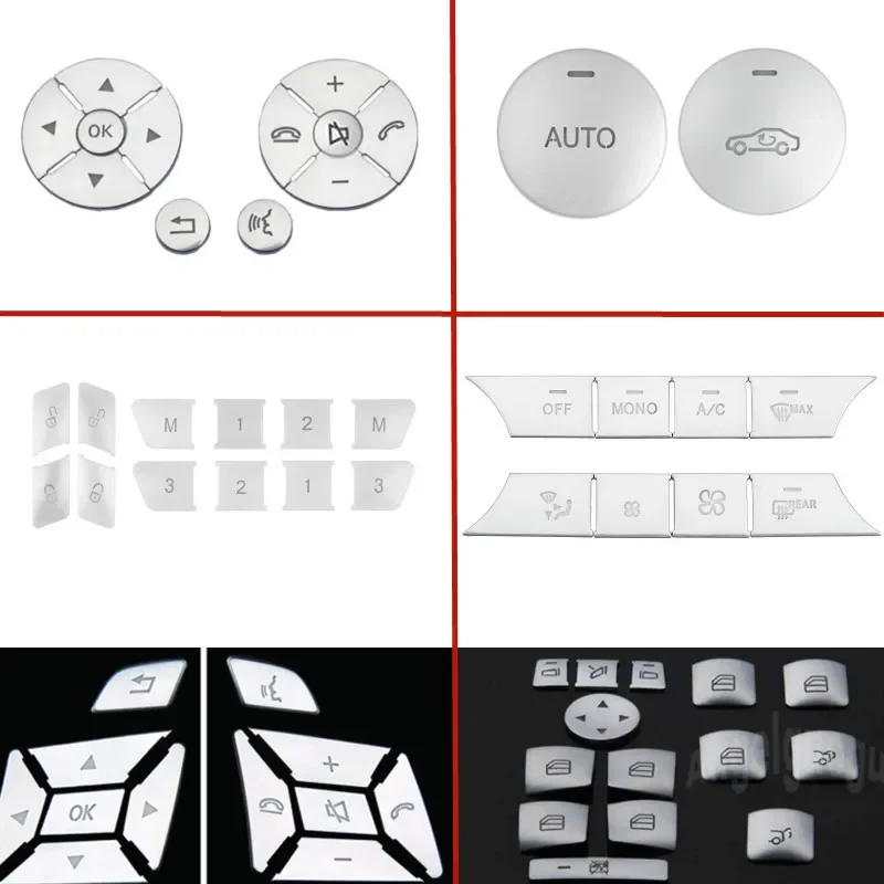Car Interior Modification Central Control CD Air Conditioning Window Lifting Button Trim Sticker Fit For Mercedes Benz C GLK