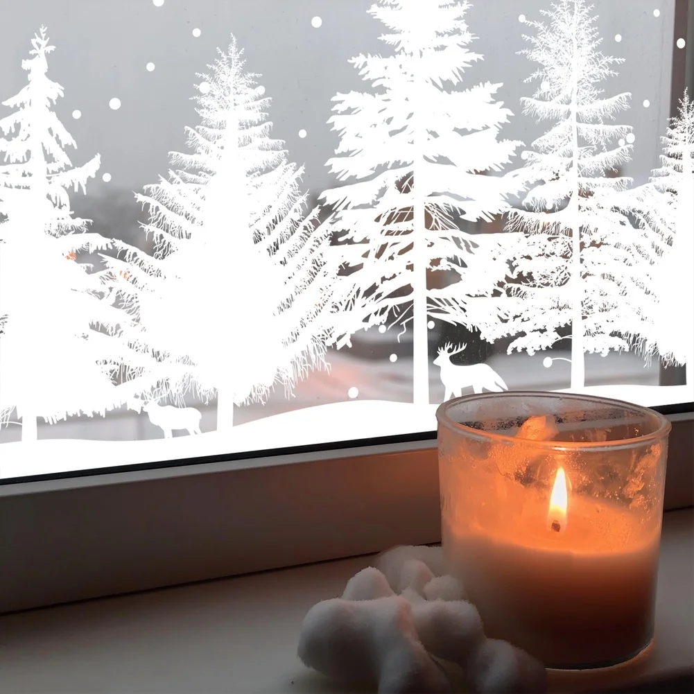 Easy Application Window Cling Vintage Holiday Decor Snowflake Decal Nostalgic Christmas Theme UV Resistant Material