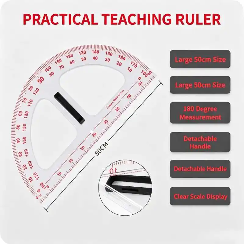 Transparent Plastic Protractor with Handle 180 Degree Measurement Geometry Tool for School Use