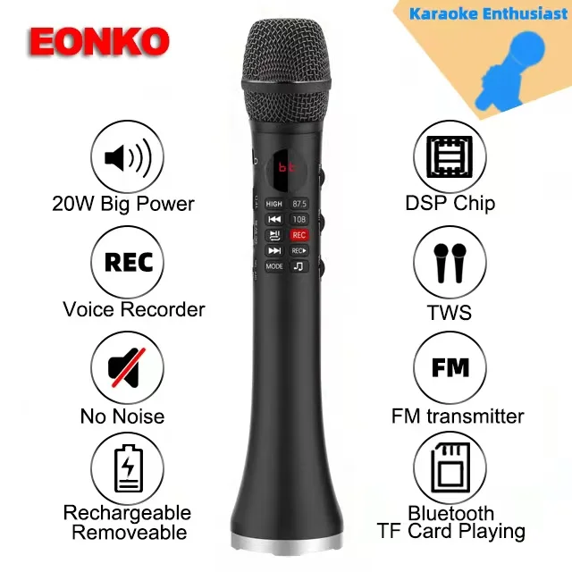 EONKO L-699 20W Professional Wireless Bluetooth Karaoke Microphone Speaker with TF FM Transmitter TWS Recorder Earphone AUX DSP