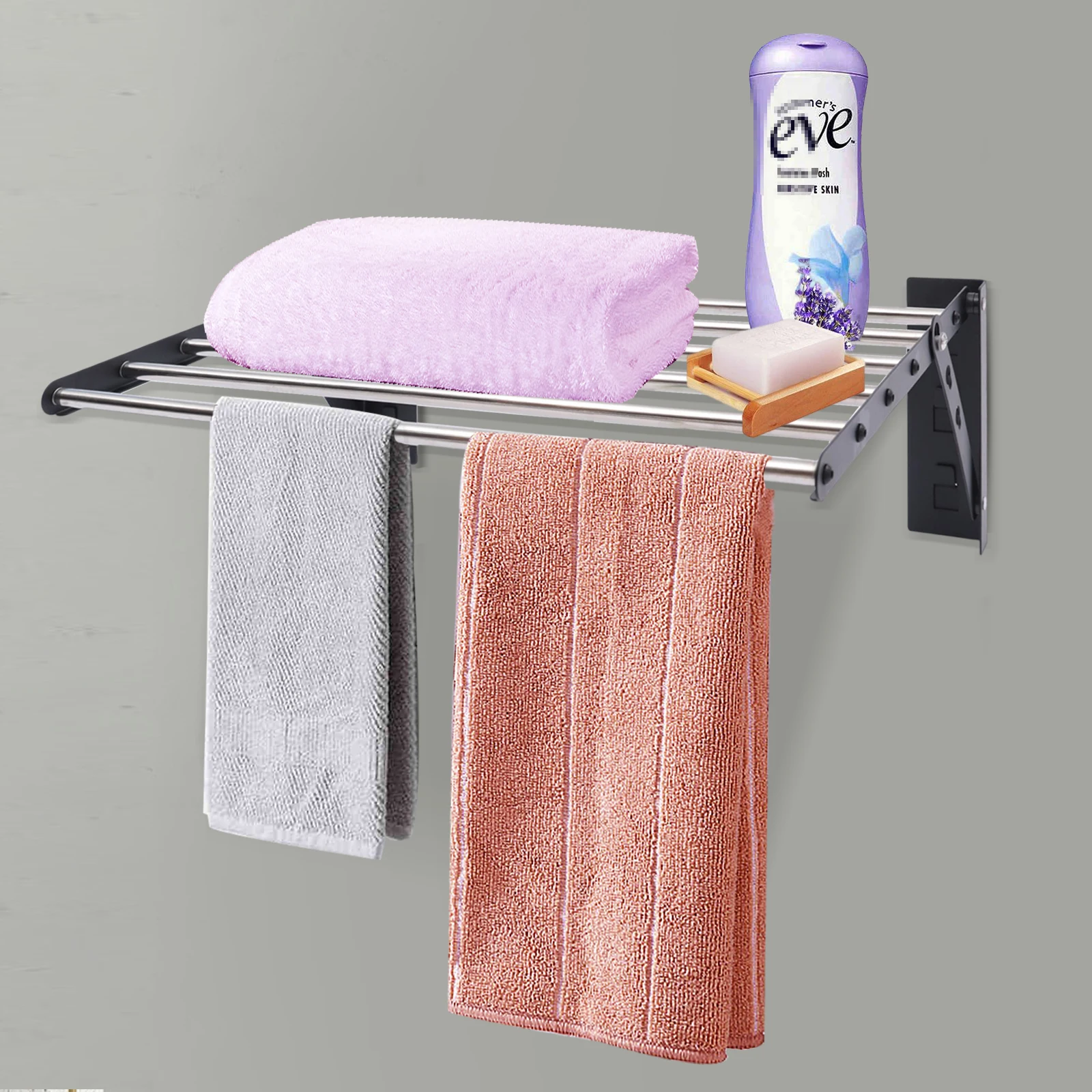 Wall Mounted Clothes Drying Rack Laundry Holder Shelf Retractable Folding Dryer Hanger Stainless Steel Towel Rack 60cm