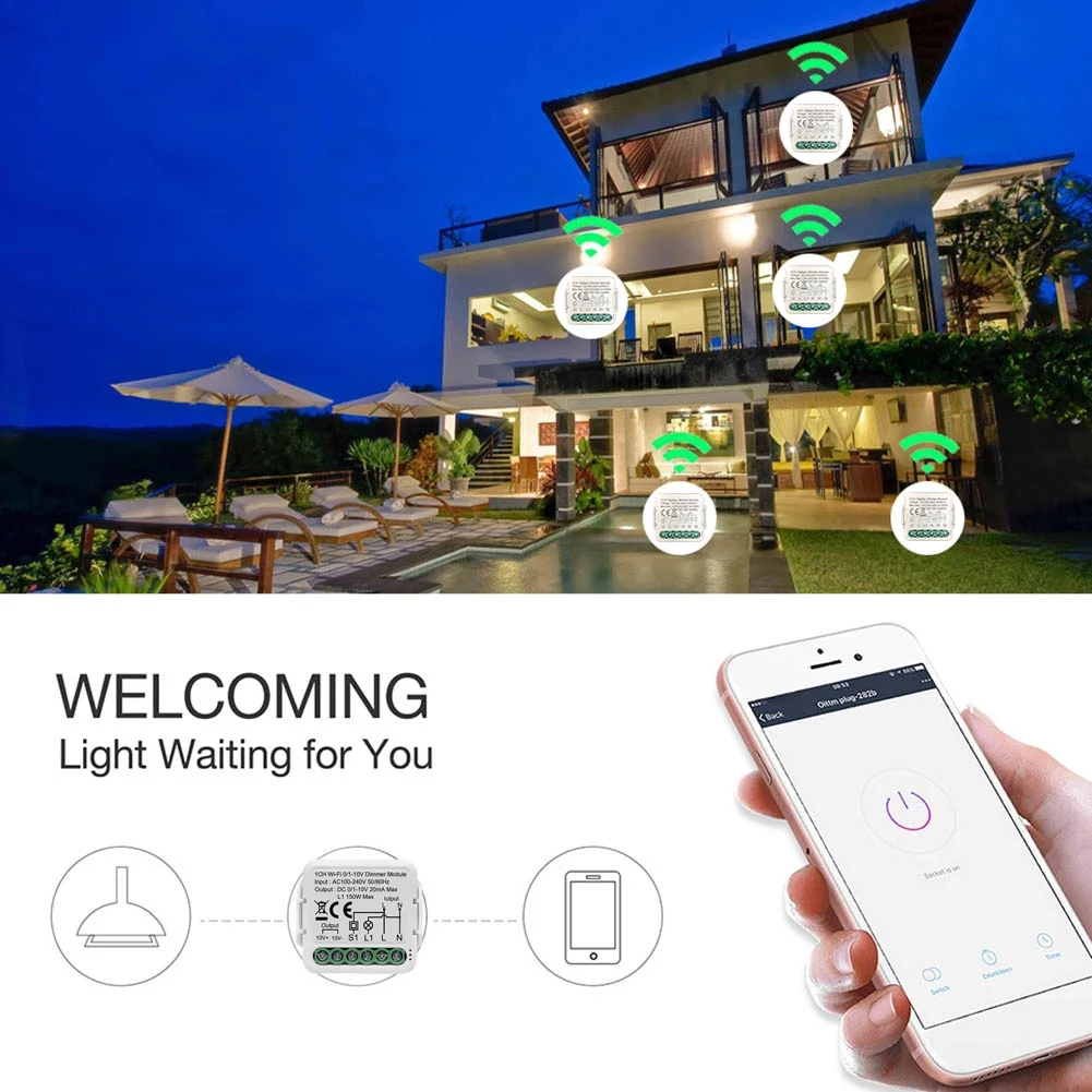 Tuya Smart Zigbee3.0 0/1-10V LED Dimmer Switch Module Wifi Controller Push Dimmer 100-240V Works with Alexa Google Home