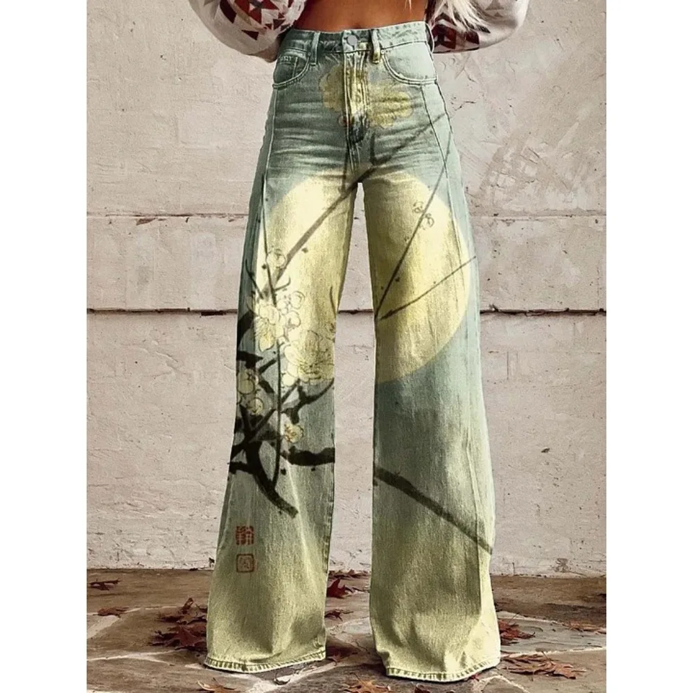 Retro Japanische Kunst-Print Weite Hose 100% Baumwolle Lässige Loose-Fit Palazzo-Hose mit Taschen Damen Sexy Hochtaillierte Hose – Detail 10