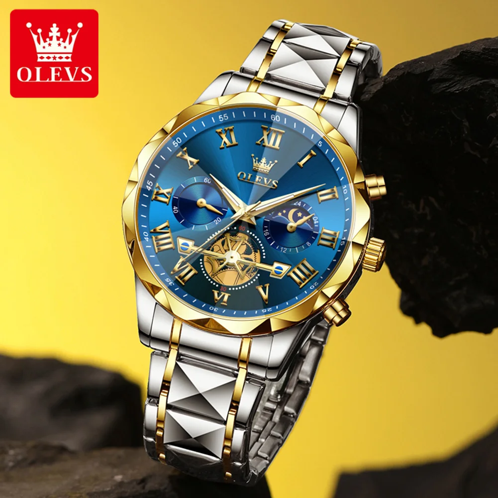 OLEVS 2709 Men's Quartz Watch New Fashion Wristwatch Rhombus Mirror Waterproof Multifunctional Men's Watch