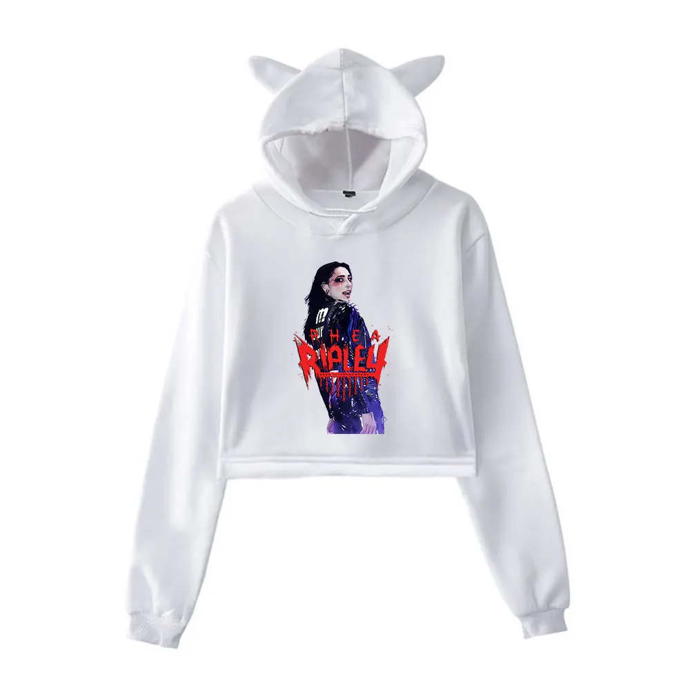 Rhea Ripley Merch Vintage 90s Streetwear Sudadera con capucha Sudaderas con capucha para niñas Oreja de Gato Crop Moda Jersey deportivo