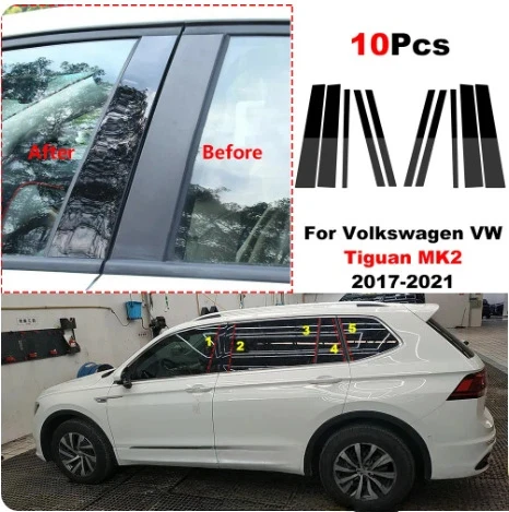 

For Volkswagen Toura/Touran MK2 2004-2015 10pcs Window Trim Covers Center Film Column B C Pillar Posts Sticker Car Accessories