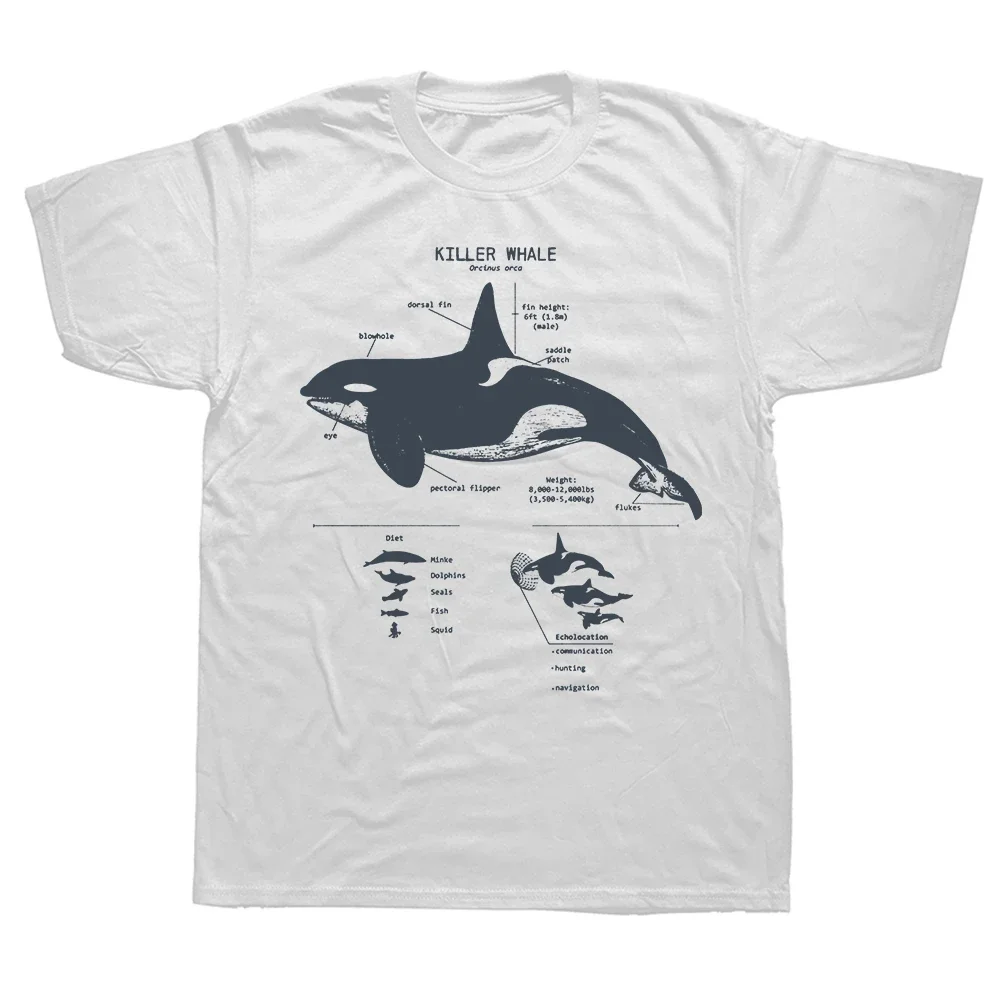 Killer Whale Anatomy Marine Biology Wildlife Beach T Shirts Men Clothing Graphic Streetwear Short Sleeve Birthday Gifts T-shirt