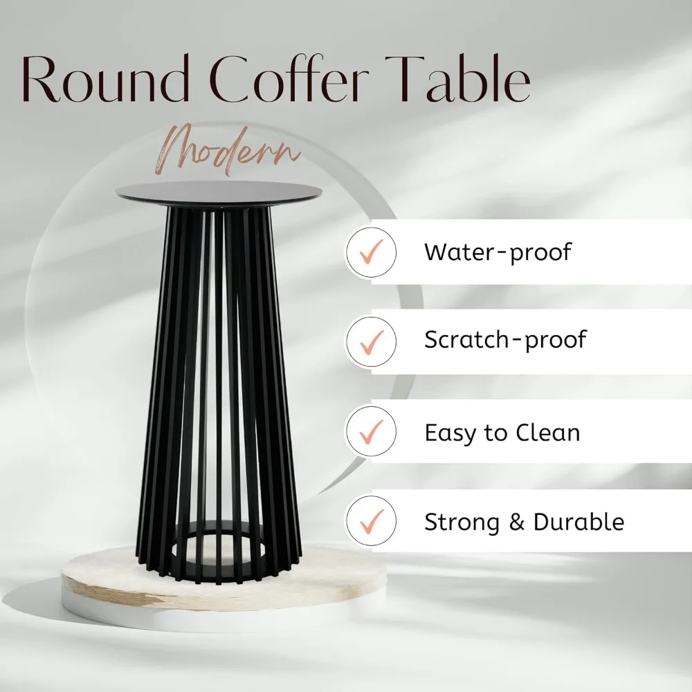 43.5" High Round Bar Table, Modern Wood Cocktail Table with Columnar Wooden Strips Base