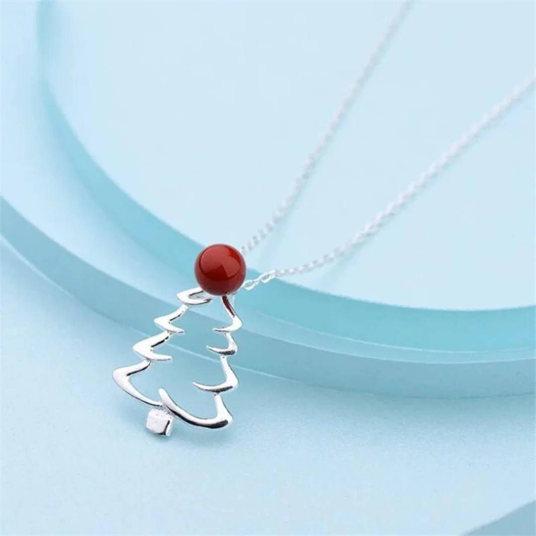 Uini-Tail Hot New 925 sterling silver Fresh Red Beaded Christmas Tree Necklace Korean Fashion Tide Flow High Quality Necklace