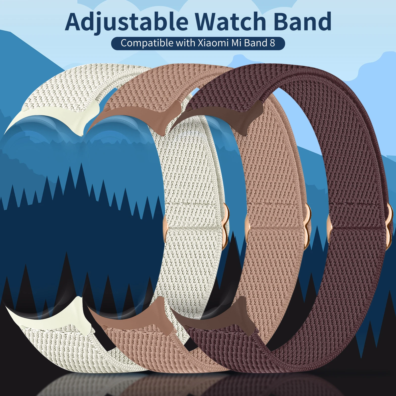 

3 шт., совместимые с Xiaomi Smart Band 9/8 — для женщин и мужчин, эластичный одиночный петля, мягкий нейлоновый эластичный ремешок