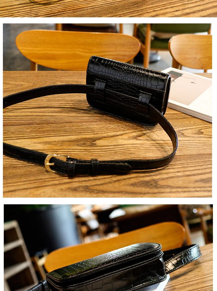 Modische Damen-Hüfttasche, multifunktionale kleine Tasche aus PU-Leder mit Krokodilmuster, lässige Sport-Brusttasche mit diagonalem Kreuz – Detail 8