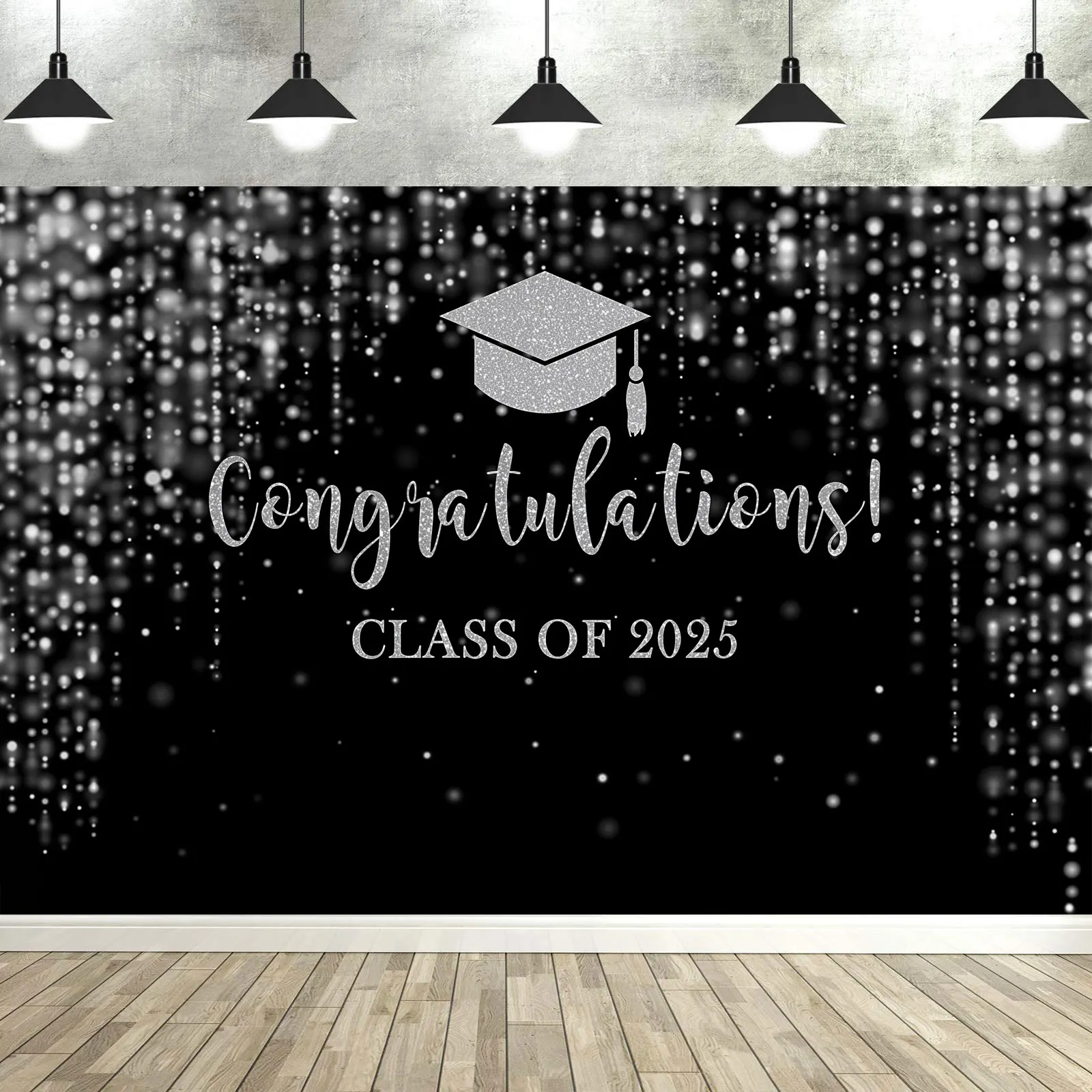 

Class of 2025 Backdrop Black Gold Graduation Party Background Congrats Grad Prom Party Decoration Photo Booth Props