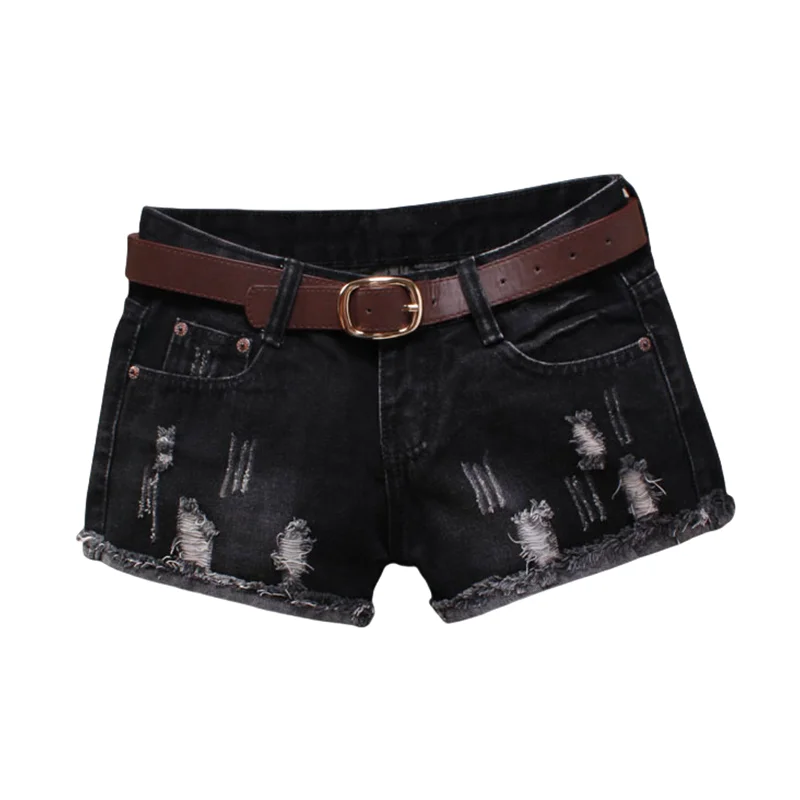 

Women's Y2K Low Waist Jeans Shorts Black Printed Letters Ripped Denim Shorts Cuff Tassel Mini Hot Jeans Pants Summer