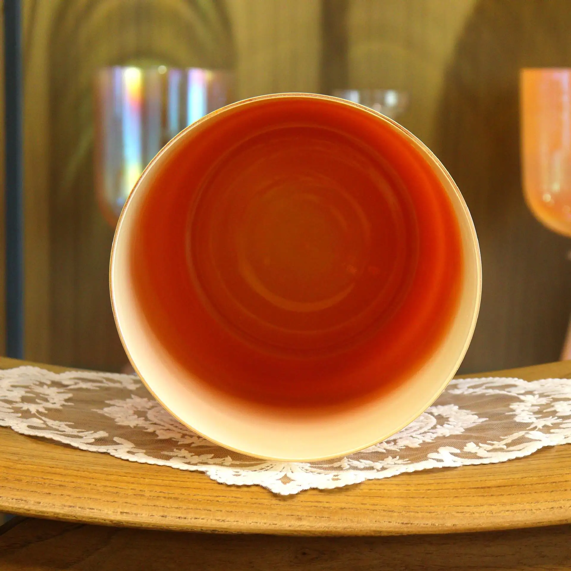 Orange Frosted Aurora Crystal Singing Bowl Music Bowl Crystal Bowl Meditation Slow Rhythm Accurate Tone Music Healing