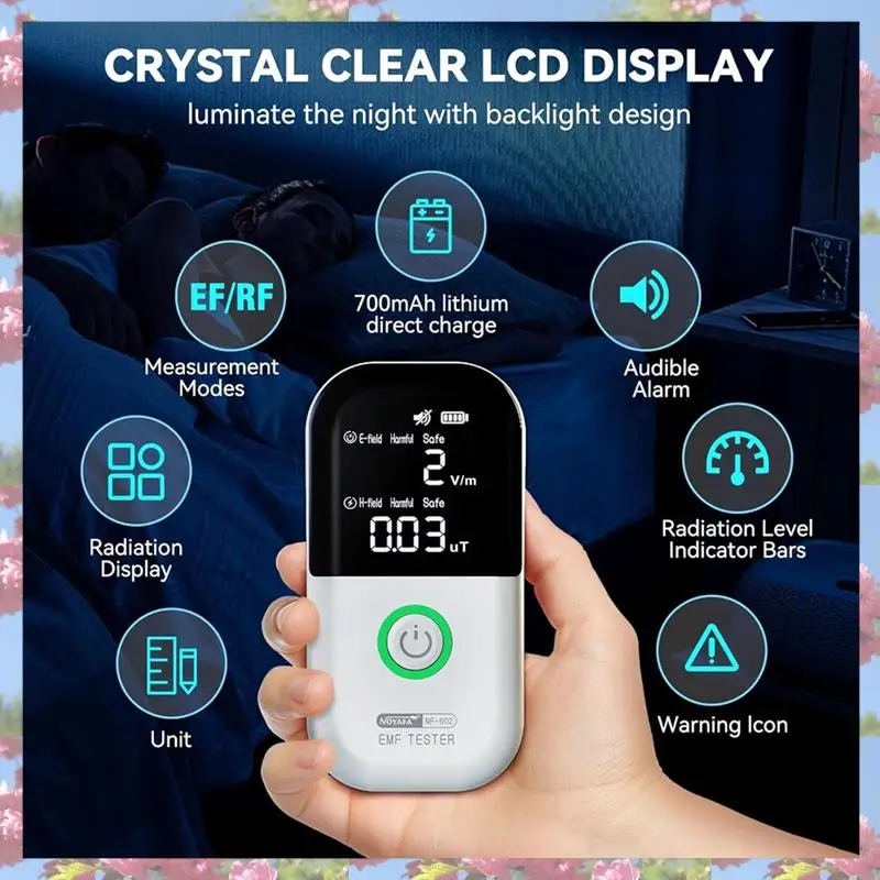 NOYAFA NF-602 เครื่องตรวจจับรังสีแบบใช้มือถือเคาน์เตอร์ Geiger EMF Meter เครื่องทดสอบรังสีแม่เหล็กไฟฟ้าเครื่องตรวจจับรังสีแม่เหล็ก