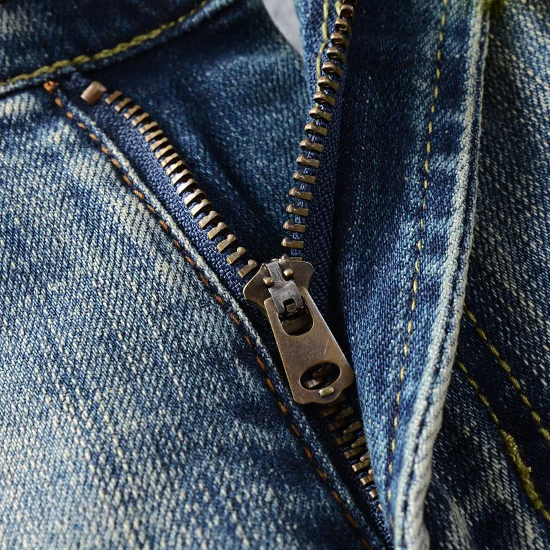 Newly Designer Fashion Men Jeans High Quality Retro Washed Blue Stretch Slim Fit Ripped Jeans Men Vintage Denim Pants Hombre