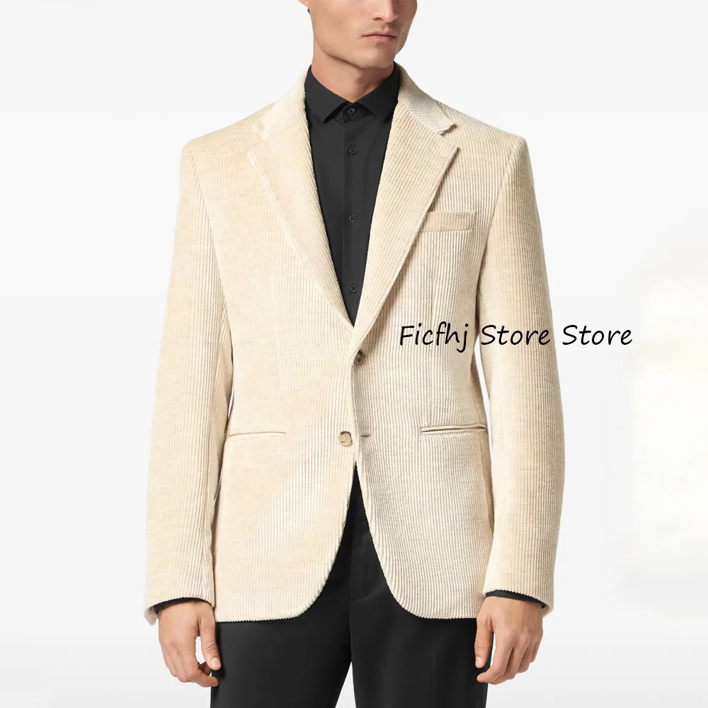 

Men's Casual Jackets for Suit Straight Pockets Notch Lapels Corduroy Fabric Two Buttons Men's Classic Coat Fashion Social Man